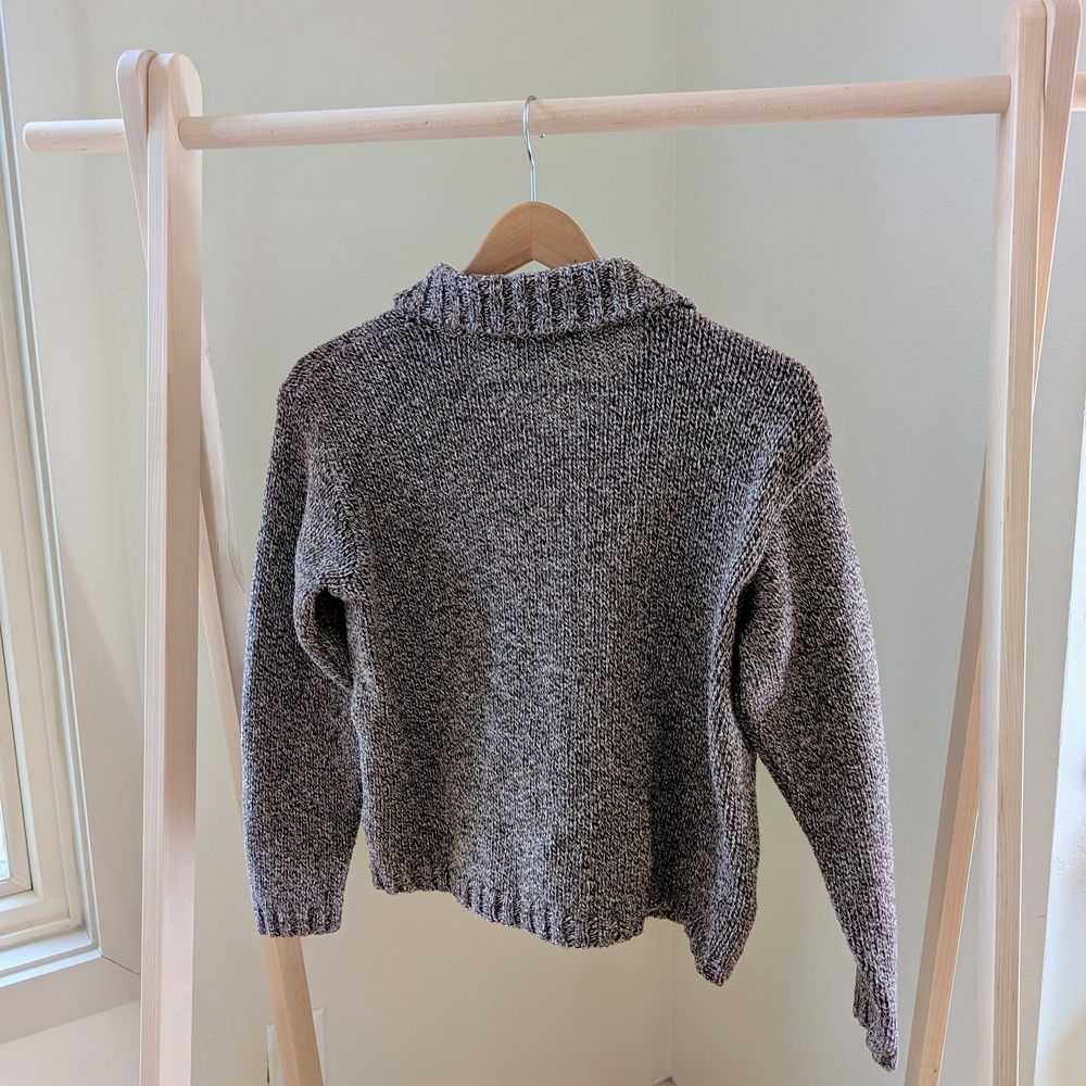 Vintage Striped Chunky Marled Collared Cardigan Sweater In Gray - Picture 4 of 4